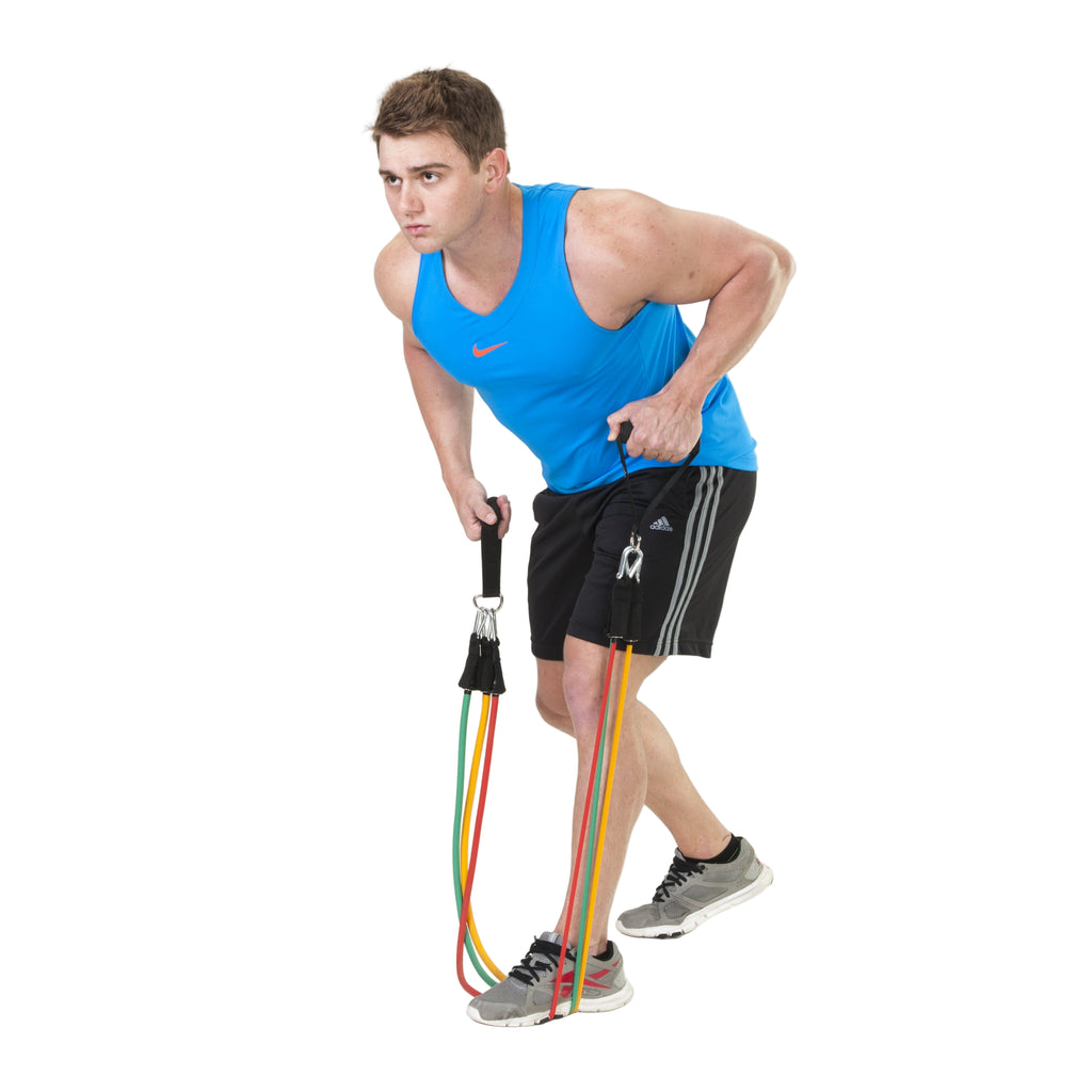 Rubber Resistance Band Set with Door Anchor, Ankle Strap, Exercise Chart, and Resistance Band Carrying Case