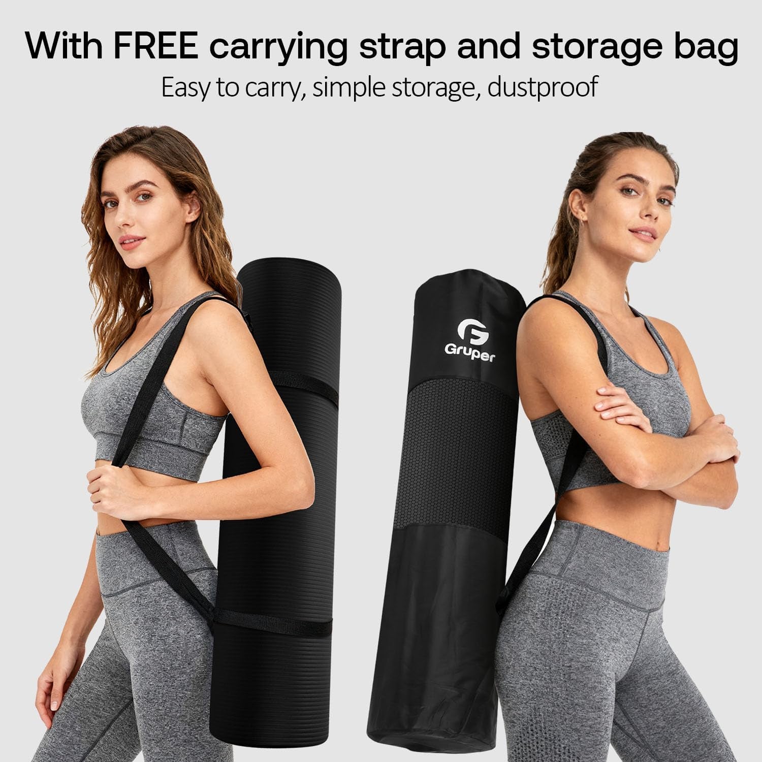 Yoga Mat Non Slip NBR Extra Thick Yoga Mat, 72"L X 32"/24"W X 0.6"/0.4"TH (185Cm X 80Cm/61Cm X 15Mm/10Mm), Anti-Tear Exercise Mat with Carrying Strap and Bag, Workout Mats for Yoga, Pilates