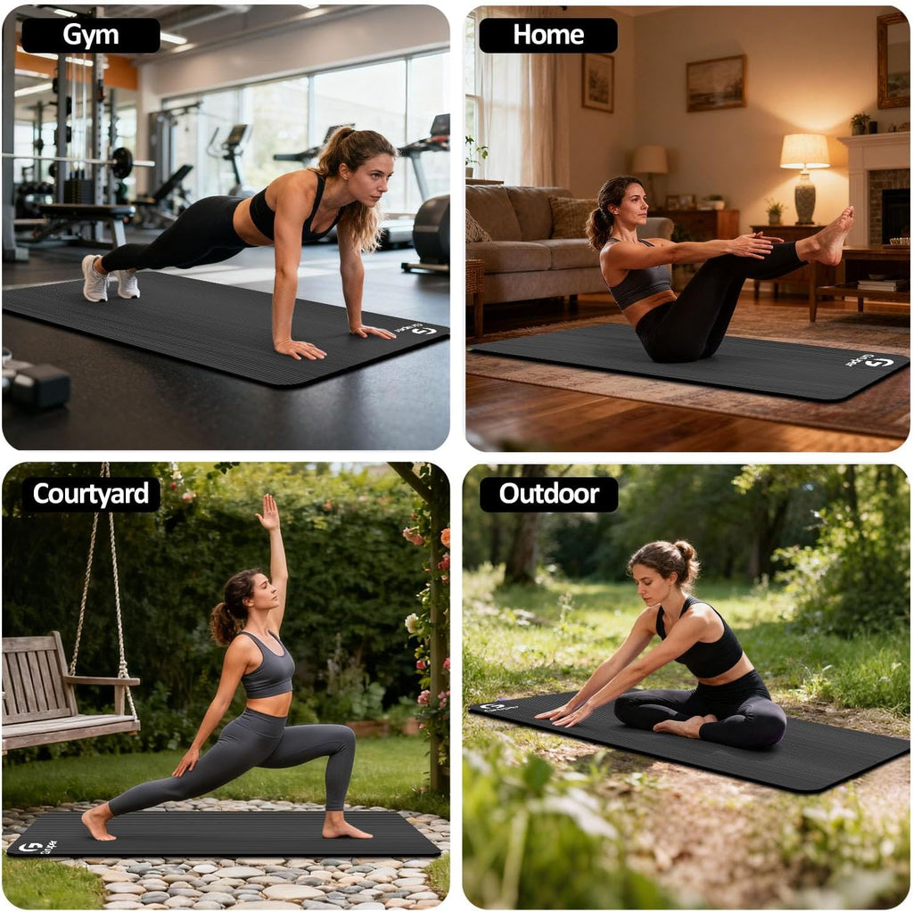 Yoga Mat Non Slip NBR Extra Thick Yoga Mat, 72"L X 32"/24"W X 0.6"/0.4"TH (185Cm X 80Cm/61Cm X 15Mm/10Mm), Anti-Tear Exercise Mat with Carrying Strap and Bag, Workout Mats for Yoga, Pilates