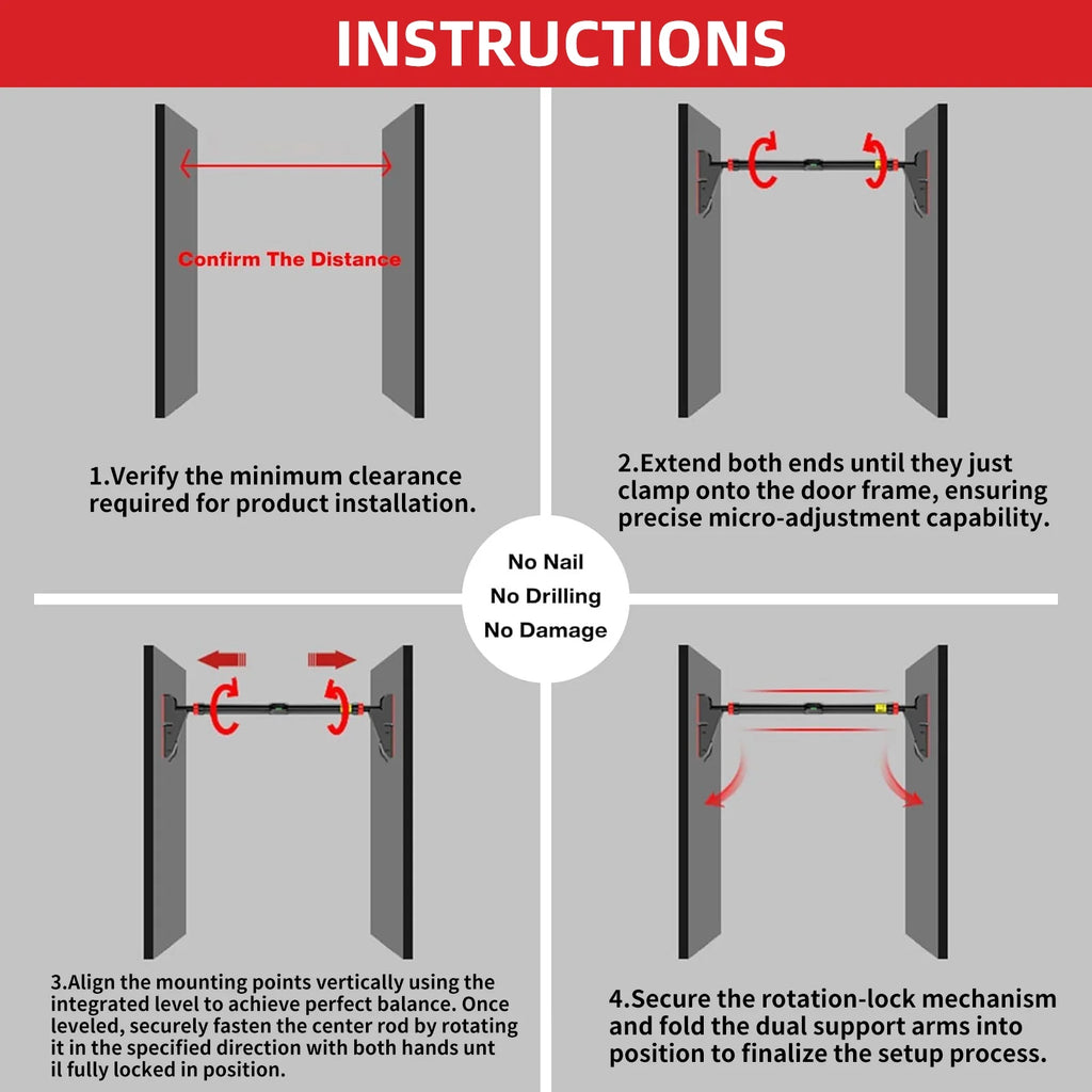 Pull up Bar for Doorway,Home Indoor Chin up Bar with No Screws, No Punching Adjustable Width Pull up Bar[76-95Cm], Maximum Load Capacity 250Kg.