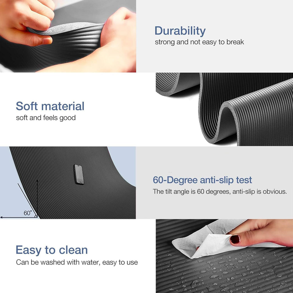 Yoga Mat Non Slip NBR Extra Thick Yoga Mat, 72"L X 32"/24"W X 0.6"/0.4"TH (185Cm X 80Cm/61Cm X 15Mm/10Mm), Anti-Tear Exercise Mat with Carrying Strap and Bag, Workout Mats for Yoga, Pilates